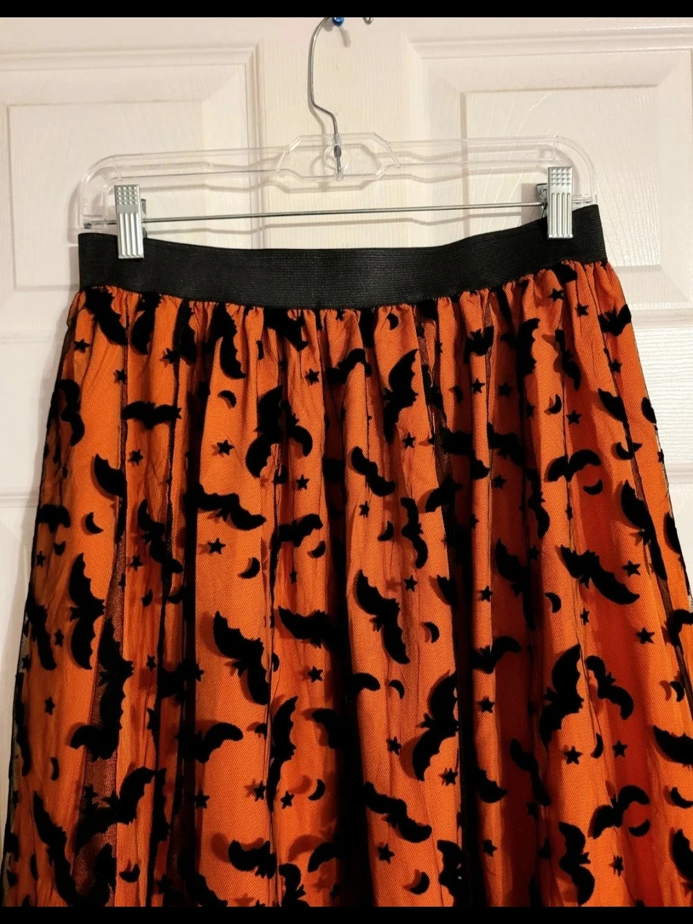 Women's Orange & Black Halloween Bat Print Maxi Skirt